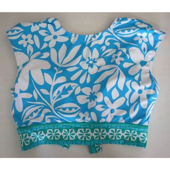 Bleu Rod Beatie Sz 14 Sun Day Fun Day Tie Front Cap Sleeve Crop Tankini Top - Picture 7 of 9